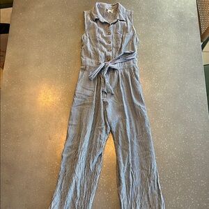 Blue and White Striped Sleeveless Jumpsuit